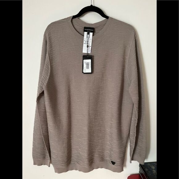NWT Emporio Armani Men’s Sweater, Ribbed Texture, Light Chocolate Color, 3XL - Picture 1 of 12